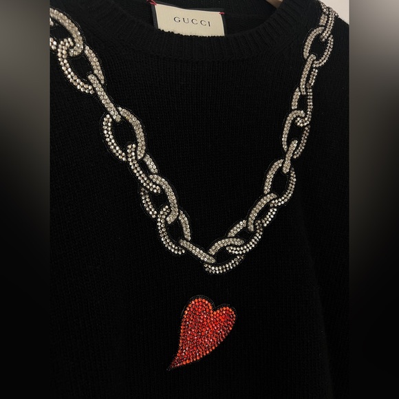Gucci black wool diamanté heart chain jumper - Picture 7 of 7
